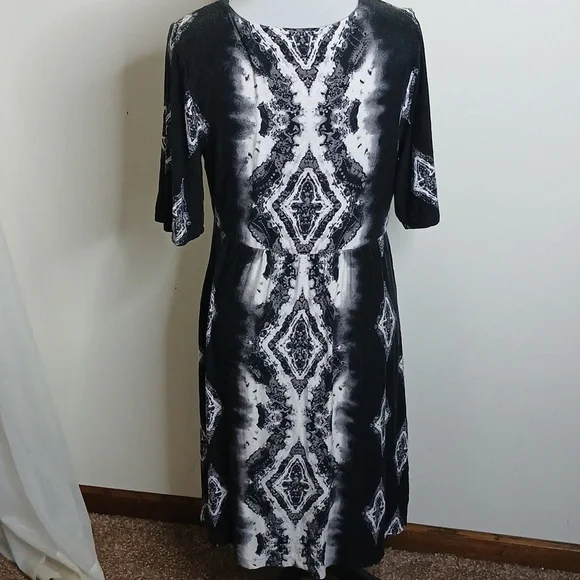 Soma womens black and white abstract pattern wrap midi dress size large - Picture 5 of 12